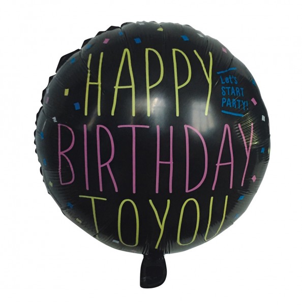 Schwarzer Folienballon Happy Birthday 45cm