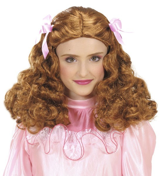 Parrucca principessa marrone con fiocco per ragazze