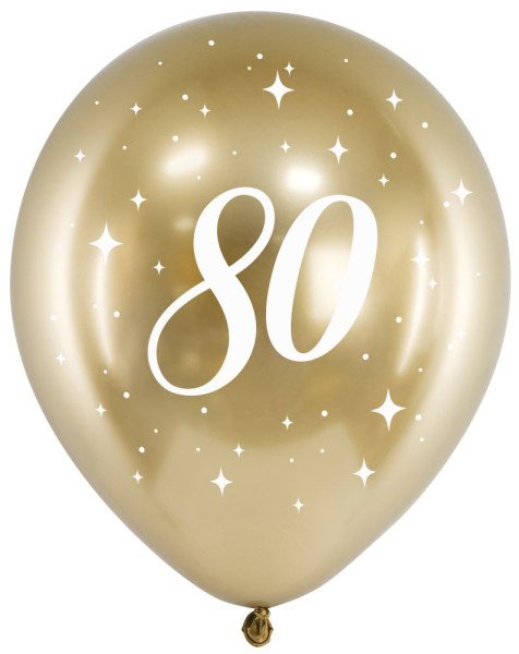 6 Glossy Gold Number 80 Balloon 30cm