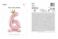 Preview: Light pink standing foil balloon number 6
