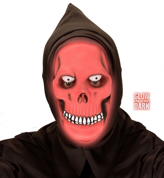 Máscara de esqueleto rojo brillante con capucha