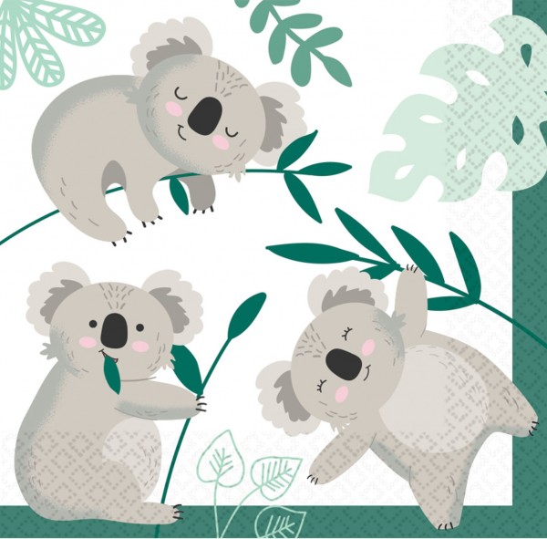 16 mignonnes serviettes koala 33cm