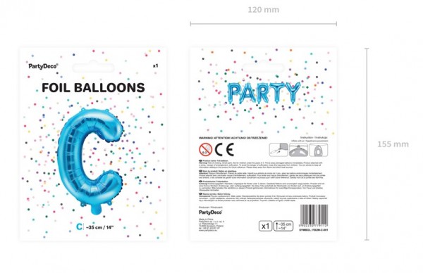 Folieballon C azurblå 35cm 3