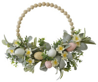 Anteprima: Corona di fiori primaverili con perline di legno