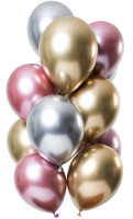 12 ballons en latex effet miroir or-rose-argent
