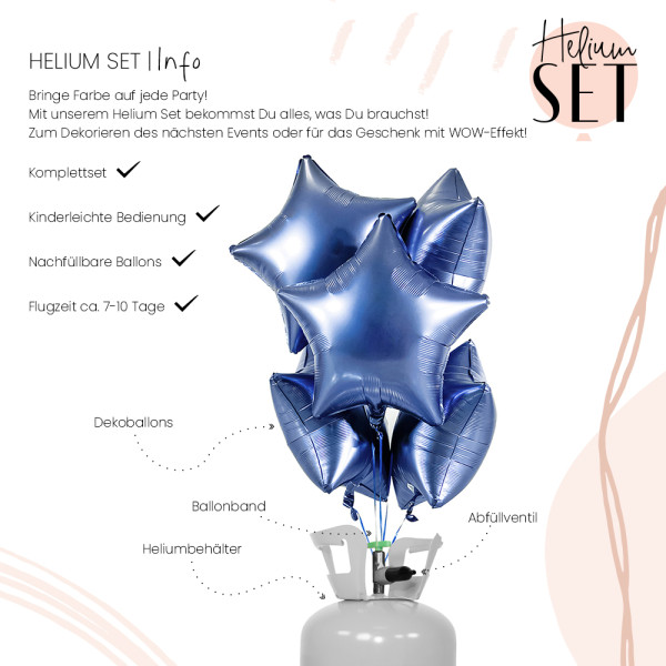 Saphir Blue mattes Stern Ballonbouquet-Set mit Heliumbehälter