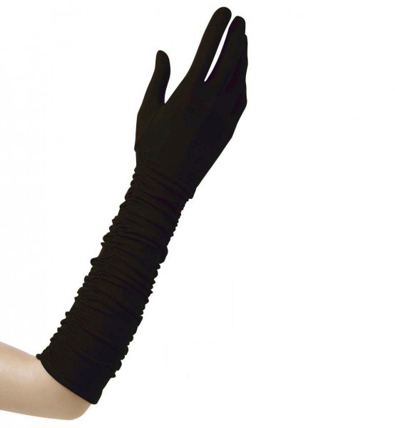 Efektowne czarne plisowane rękawiczki