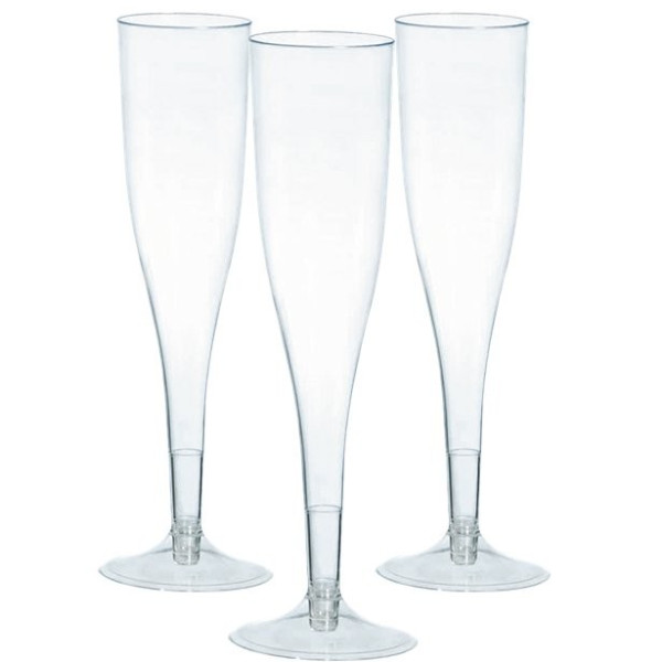 20 verres à champagne en plastique transparent 162ml
