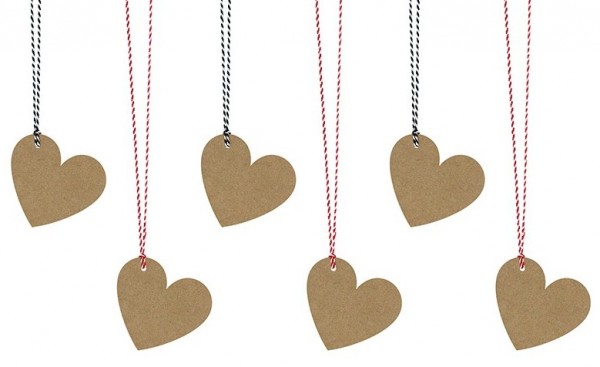 6 tag regalo cuore con nastro marrone