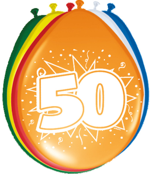 8 färgglada 50-årsballonger