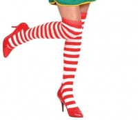 Ringel overknee stockings red-white for women