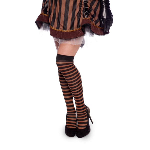 Steampunk overknees stockings brown striped