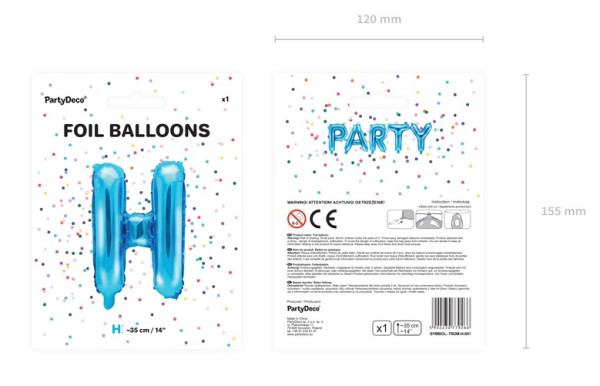 Folienballon H azurblau 35cm 3