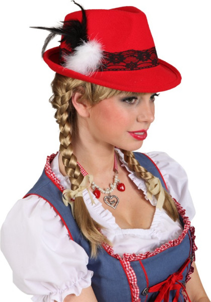 Chapeau traditionnel Oktoberfest Greta en rouge