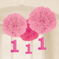3 First Birthday Girl pompoms 16 inches