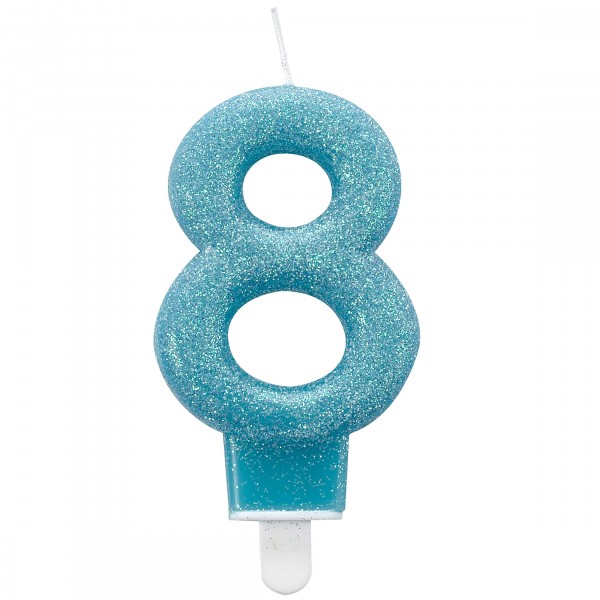 Glitter number candle 8 blue