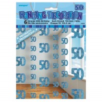 Preview: Happy Blue Sparkling 50th Birthday hanging decoration