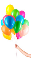 30 Colourful Balloons with Ribbon 23cm