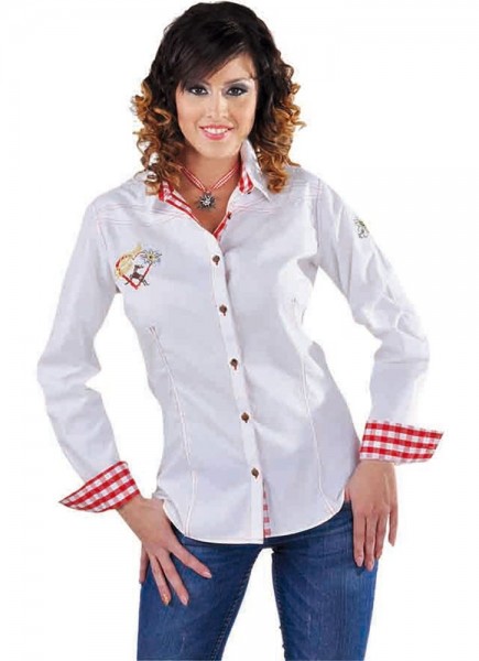 Camisa tradicional Lisl blanco-rojo mujer