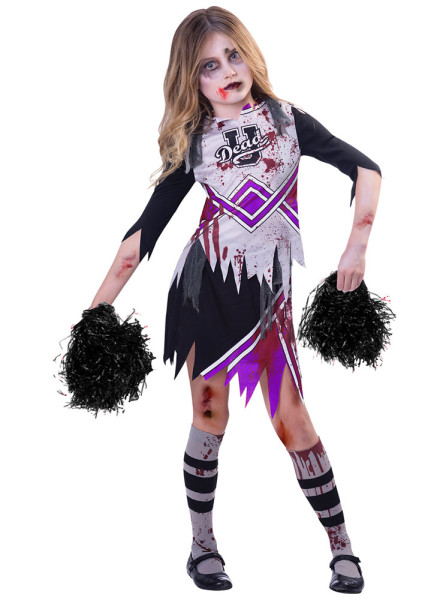 Zombie cheerleader kostume til piger lilla