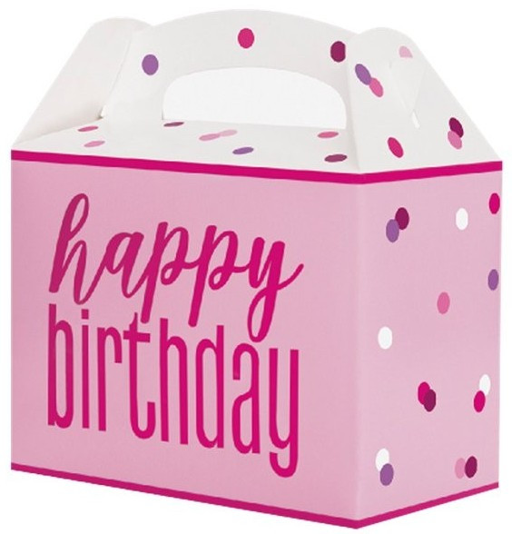 6 lyserøde festkasser prikker fødselsdag