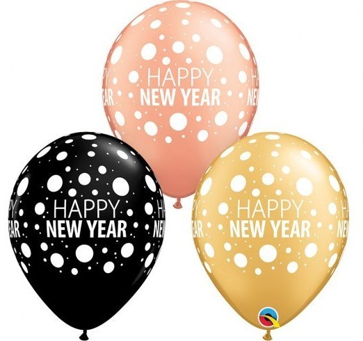 6 Gepunktete New Year Latexballons 28cm