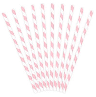 10 gestreifte Papier Strohhalme rosa 19,5 cm