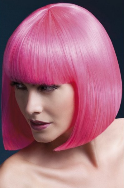Neon pink bob wig with bangs