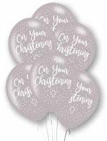 6 Silberne On your Christening Ballons 27,5cm