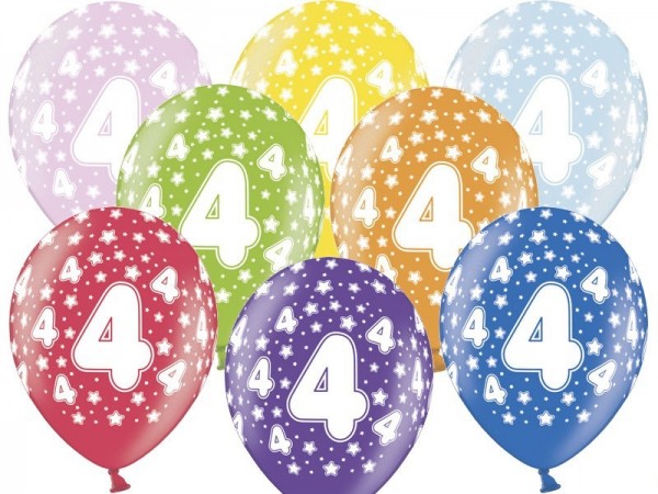 6 balonów 4. urodziny Mix 30cm