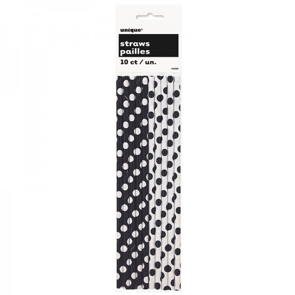 10 dotted paper straws black white