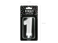 Preview: Number 1 cake candle silver gloss 7cm