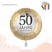 Vorschau: 50 Jahre Golden Stripes Ballonbouquet-Set mit Heliumbehälter