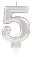 Silver number 5 cake candle 7.5cm
