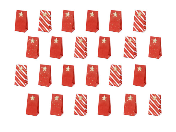 24 Rot-weiße Adventskalender Tüten 8 x 18 x 6,5cm 3