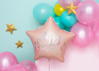 Oversigt: Pudderrosa fødselsdagsfolieballon 40cm