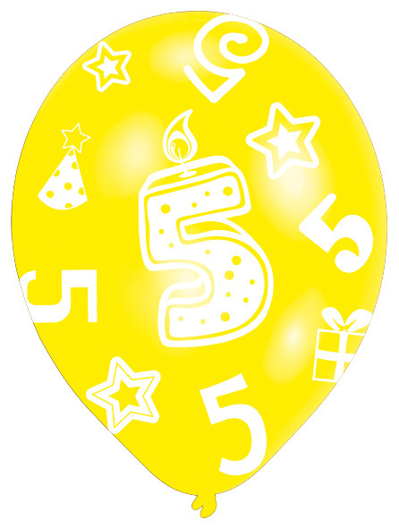 6 farverige balloner 5 års fødselsdag 27,5 cm 6