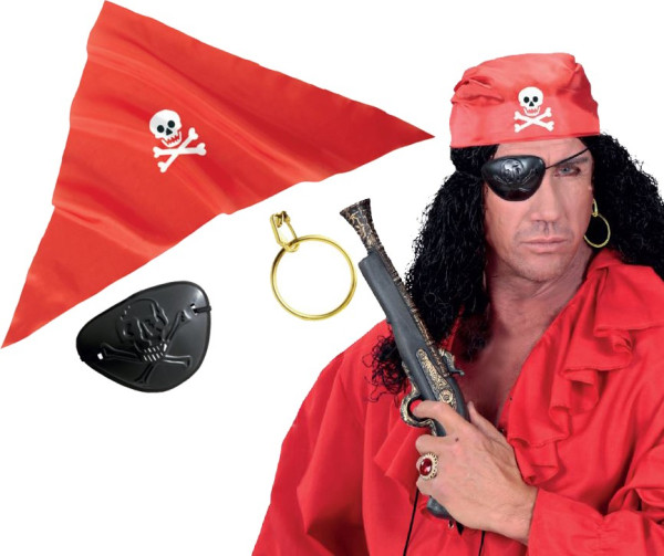 Costume da pirata rosso Set 3 pezzi