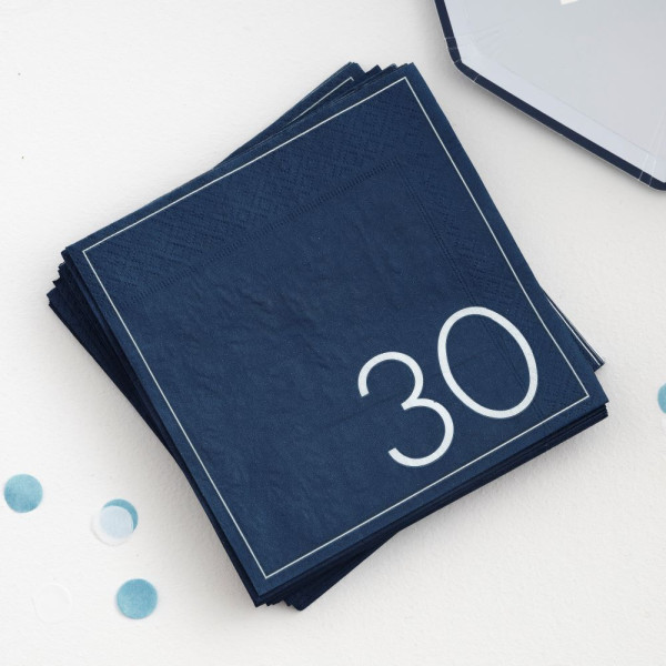 16 blå servietter tillykke med 30 års fødselsdag