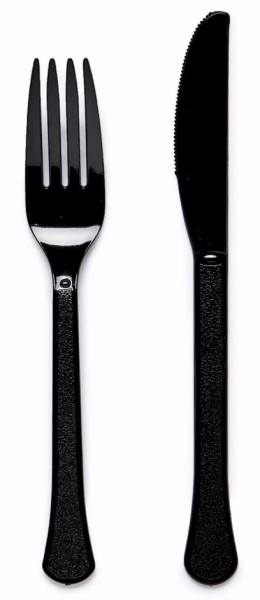 Zwarte messen en vork set 24 delig