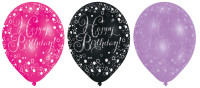 6 funkelnder Luftballons Happy Birthday pink lila schwarz