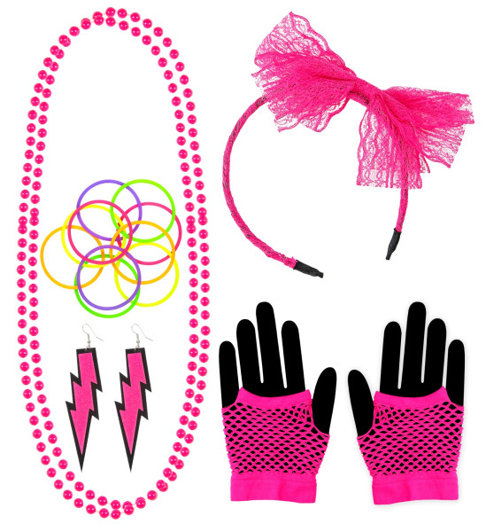 Set di accessori anni '80 rosa fluo