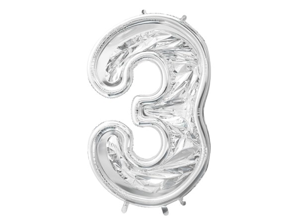 Silberner Nummerrahmen für Latexballon Zahl 3 - 1,26m