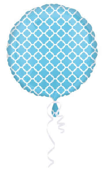 Runder Folienballon hellblau-weiß gemustert