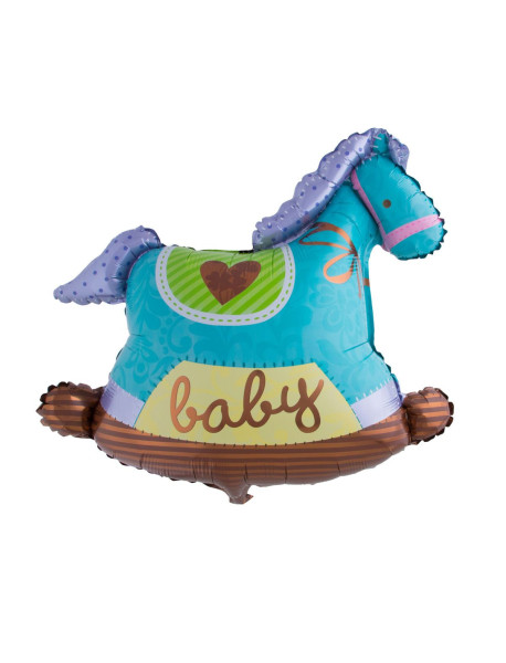 Foil balloon rocking horse baby in blue