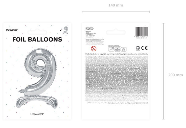Silver 9 Folienballon 70cm stehend 3