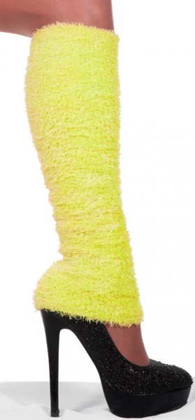 Neon-yellow plush gauntlets for women