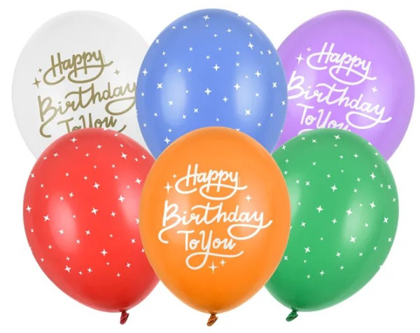 6 farverige fødselsdagsballoner 30cm