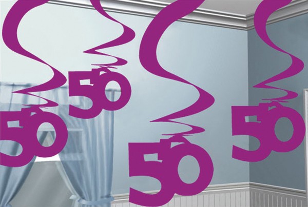 50e Viering Wirbel hangende decoratie Roze 5x61cm