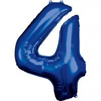 Blå nummer 4 folieballon 86cm